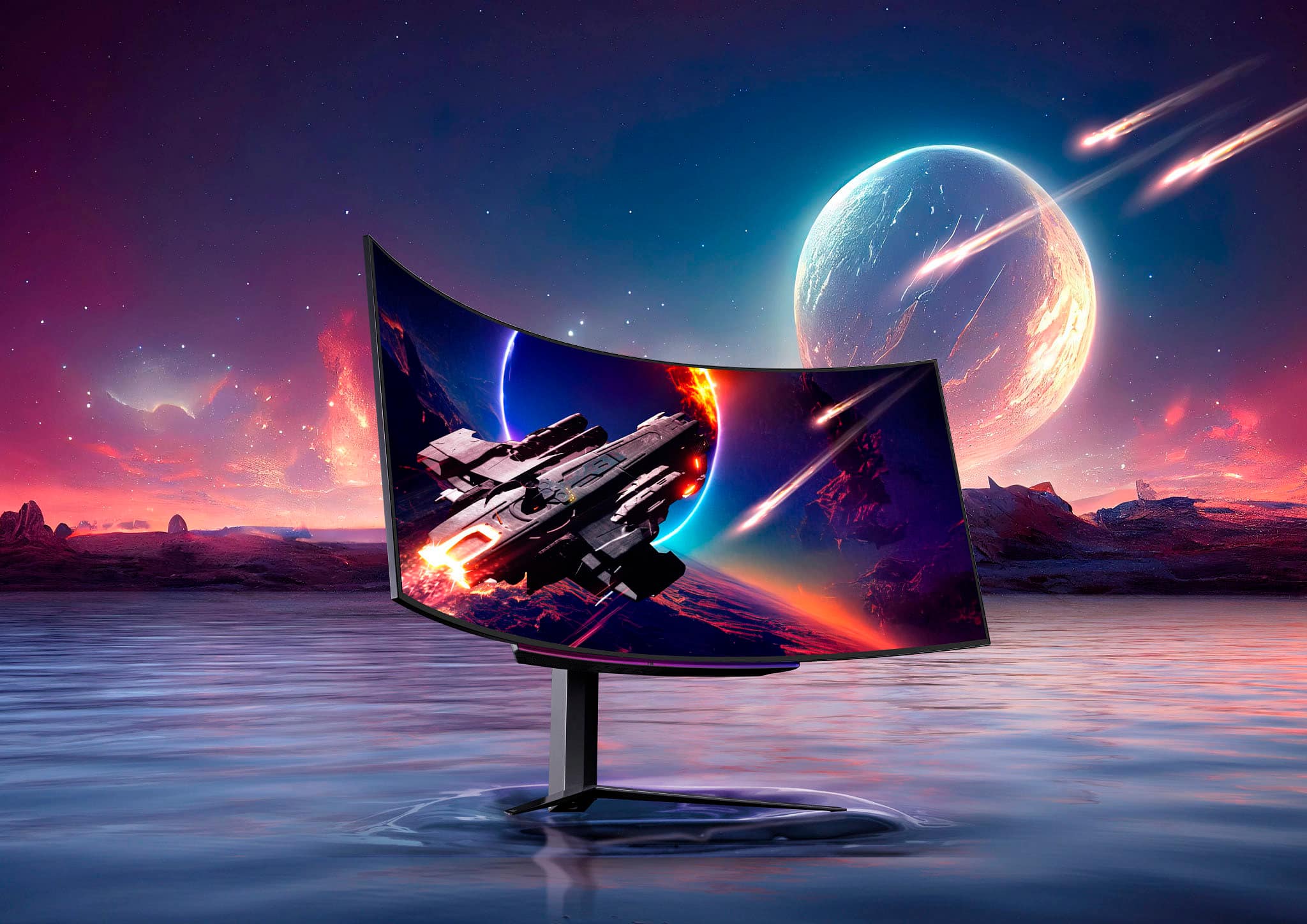 Alt View 24. LG - UltraGear 45” OLED Curved WQHD 240Hz 0.03ms FreeSync and NVIDIA G-Sync Compatible Gaming Monitor with HDR10 - Black.