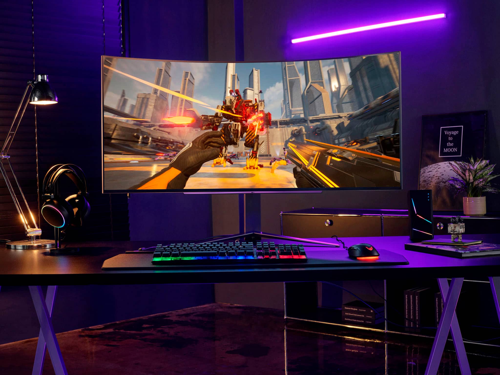 Alt View 27. LG - UltraGear 45” OLED Curved WQHD 240Hz 0.03ms FreeSync and NVIDIA G-Sync Compatible Gaming Monitor with HDR10 - Black.