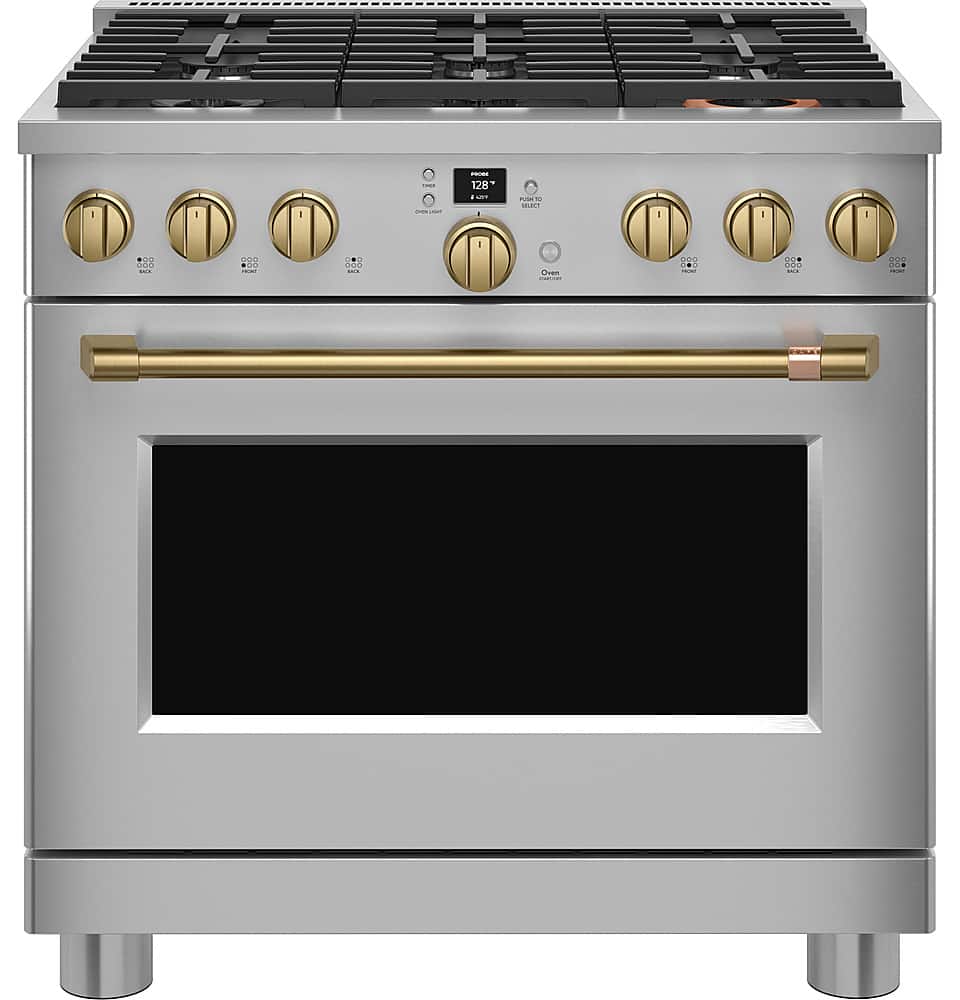 Left. Café - Handle and Knob Kit for Café Range and Cooktops - Brushed Brass.