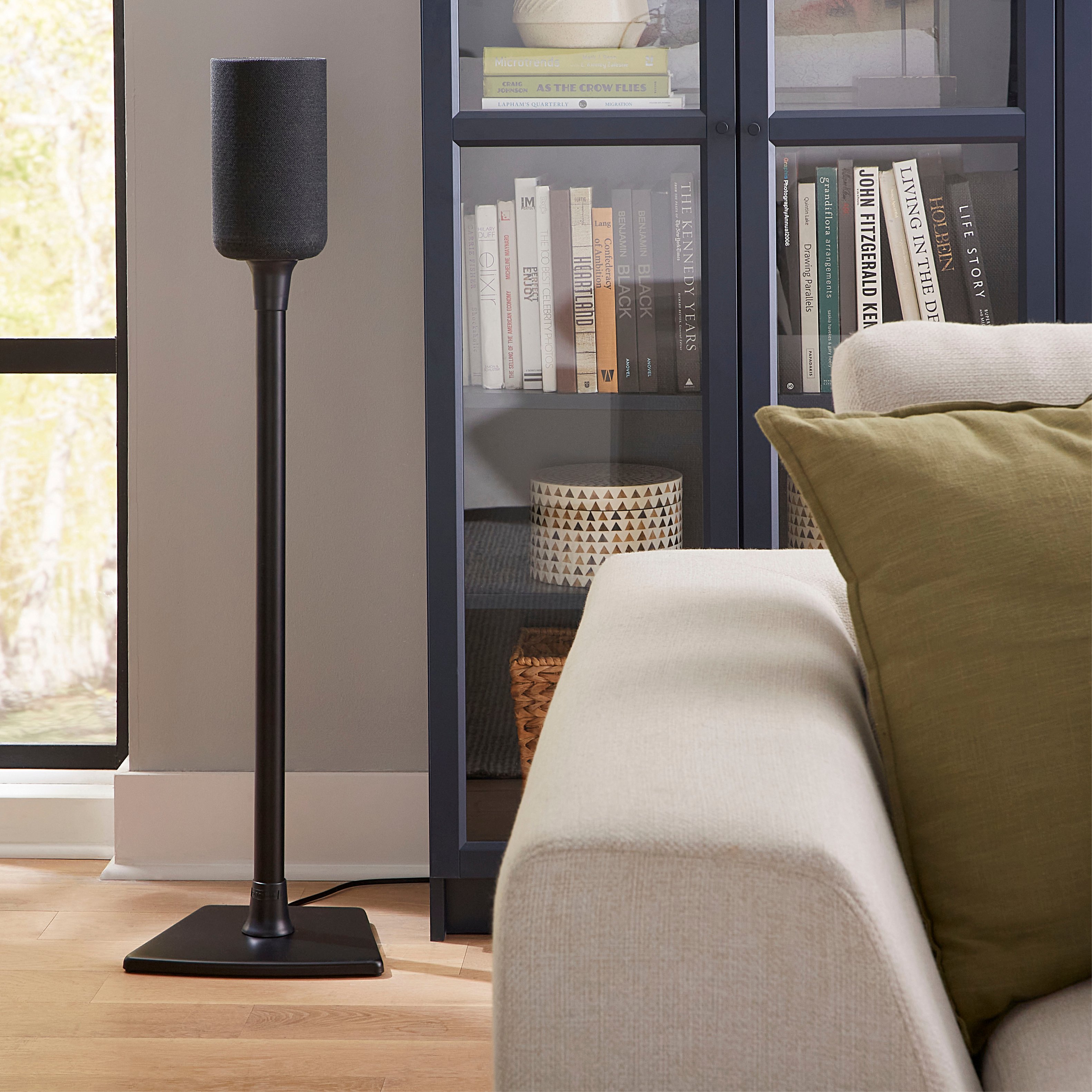 Back View: Sanus - 30" to 42" Adjustable Height Speaker Stand for Sonos One, Sonos One SL, PLAY:1 and PLAY:3 Speakers - White