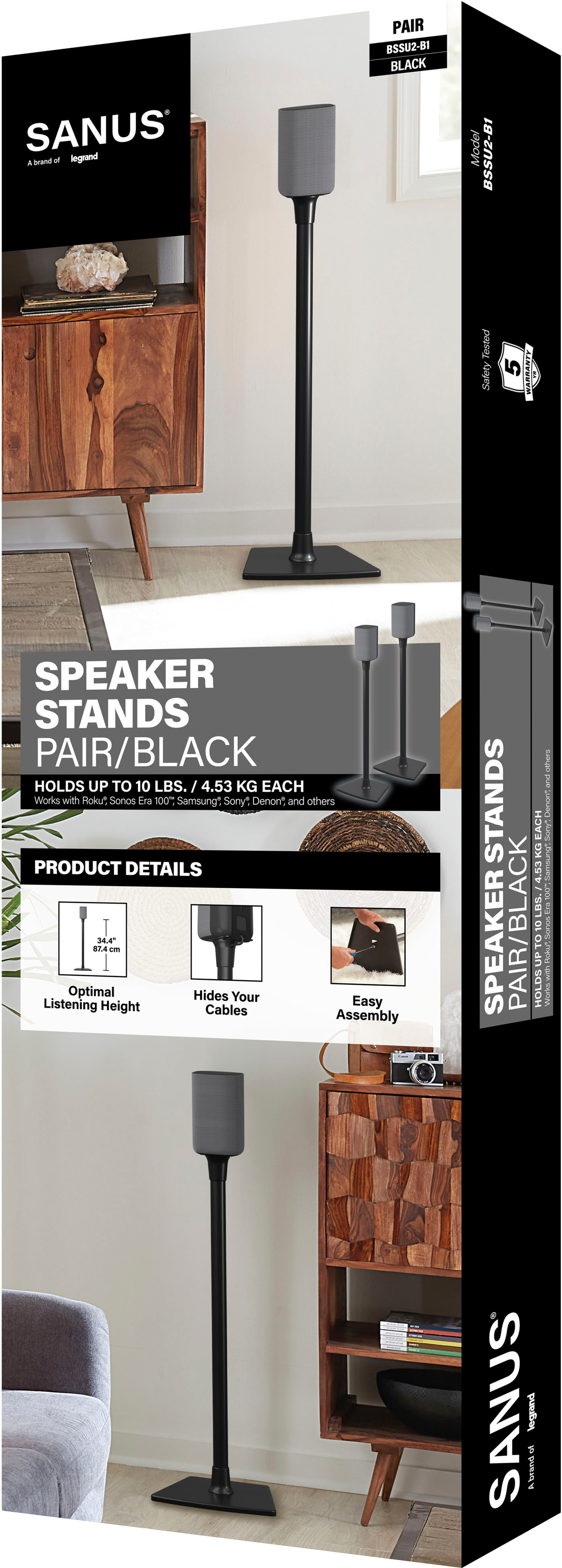 Sanus Universal Speaker Stands for Speakers Up to 8 lbs. - Black - 1 Each