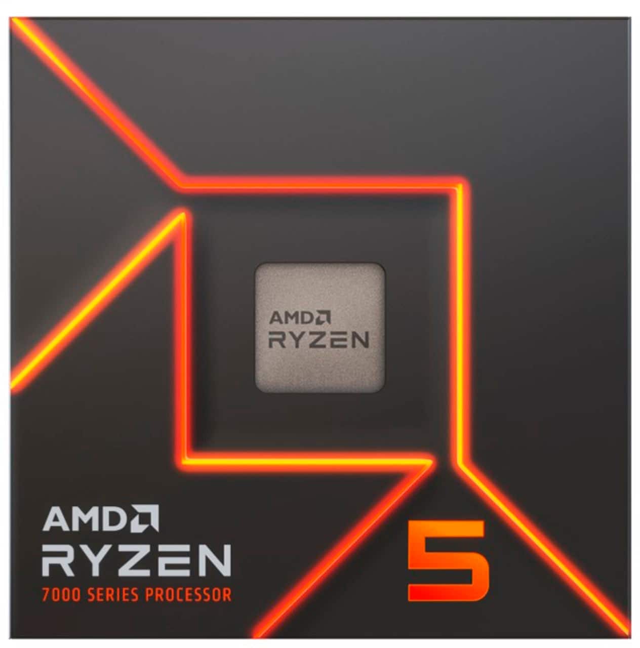 Front. AMD - Ryzen 5 7600 6-core - 12-Thread 4.0 GHz (5.2 GHz Max Boost) Socket AM5 Unlocked Desktop Processor - Silver.