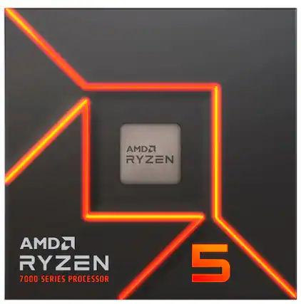 Front. AMD - Ryzen 5 7600 6-core - 12-Thread 4.0 GHz (5.2 GHz Max Boost) Socket AM5 Unlocked Desktop Processor - Silver.