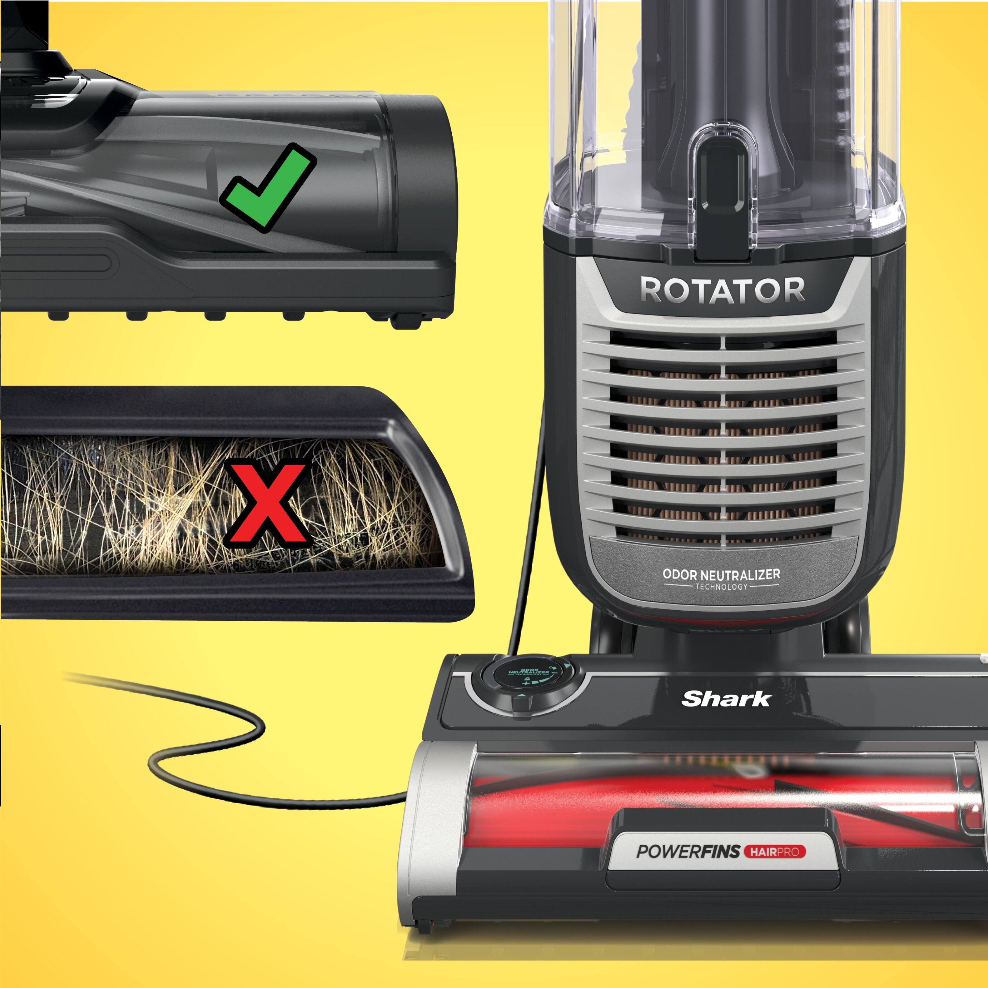The text on the image is grouped as follows:

1. Rotator: A vacuum cleaner with a rotating brush.
2. Odor Neutralizer: A device that neutralizes odors.
3. Shark: A vacuum cleaner with a red and black design.
4. PowerFins: A vacuum cleaner with a red and black design.
5. HairPro: A vacuum cleaner specifically designed for cleaning hair.
