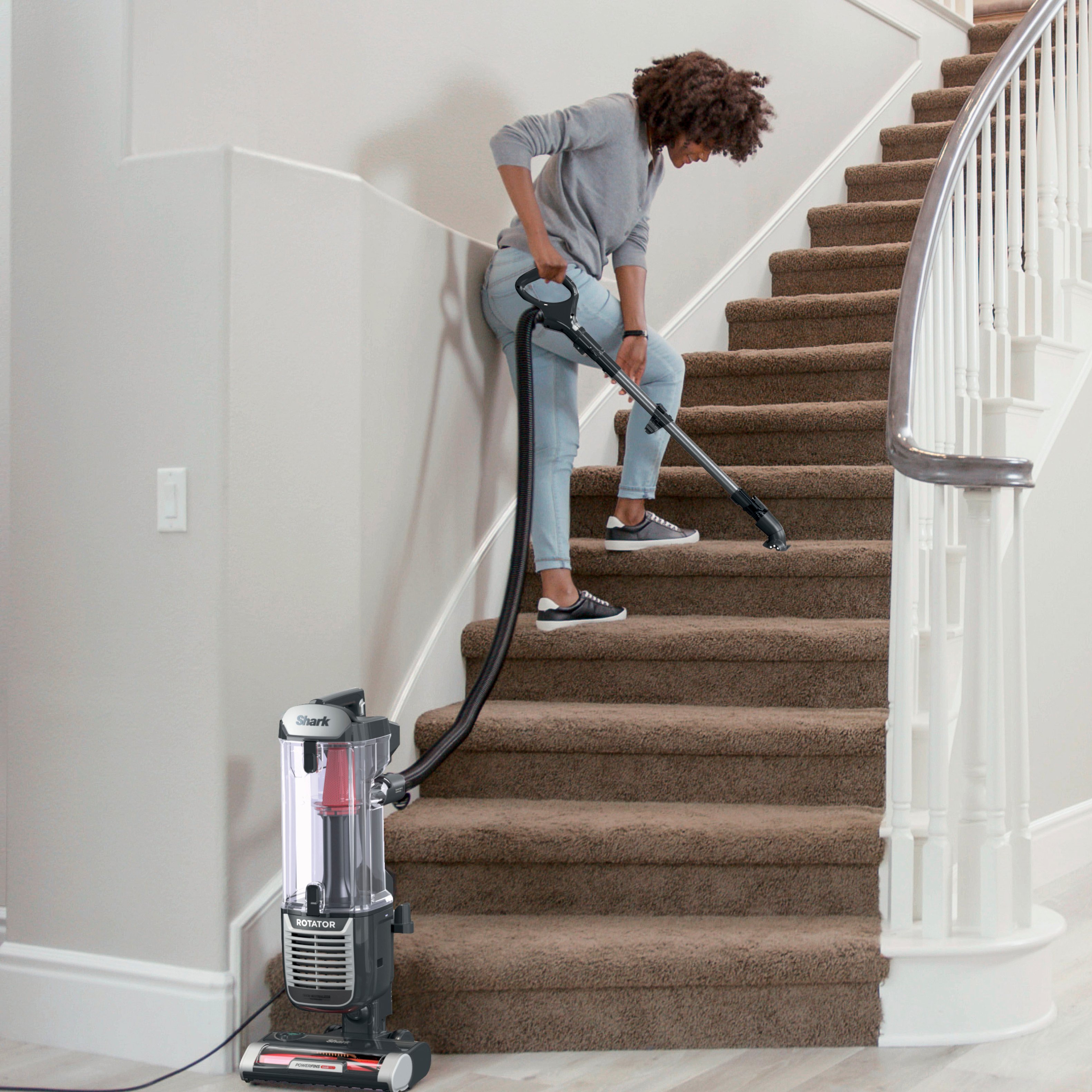 Left View: Shark - Rotator with PowerFins HairPro and Odor Neutralizer Technology Upright Vacuum - Charcoal