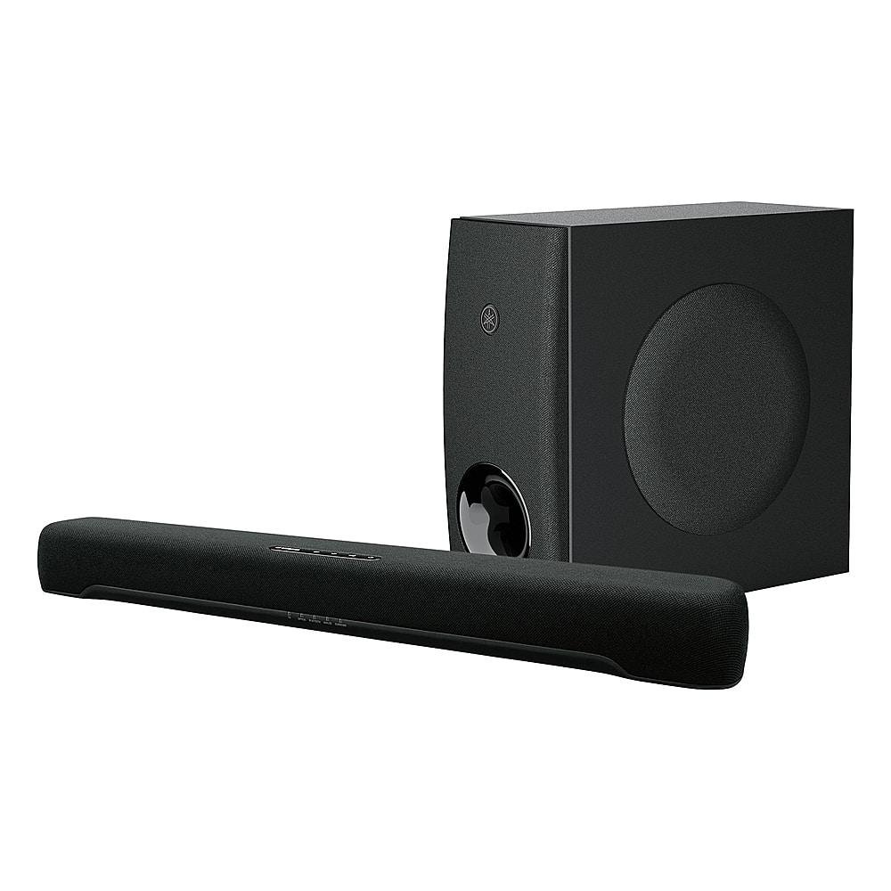 Front. Yamaha - 2.1-Channel Indoor Compact Bluetooth Sound Bar with Wireless Subwoofer - Black.