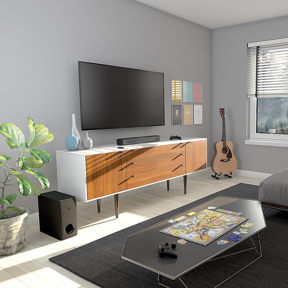 Left. Yamaha - 2.1-Channel Indoor Compact Bluetooth Sound Bar with Wireless Subwoofer - Black.