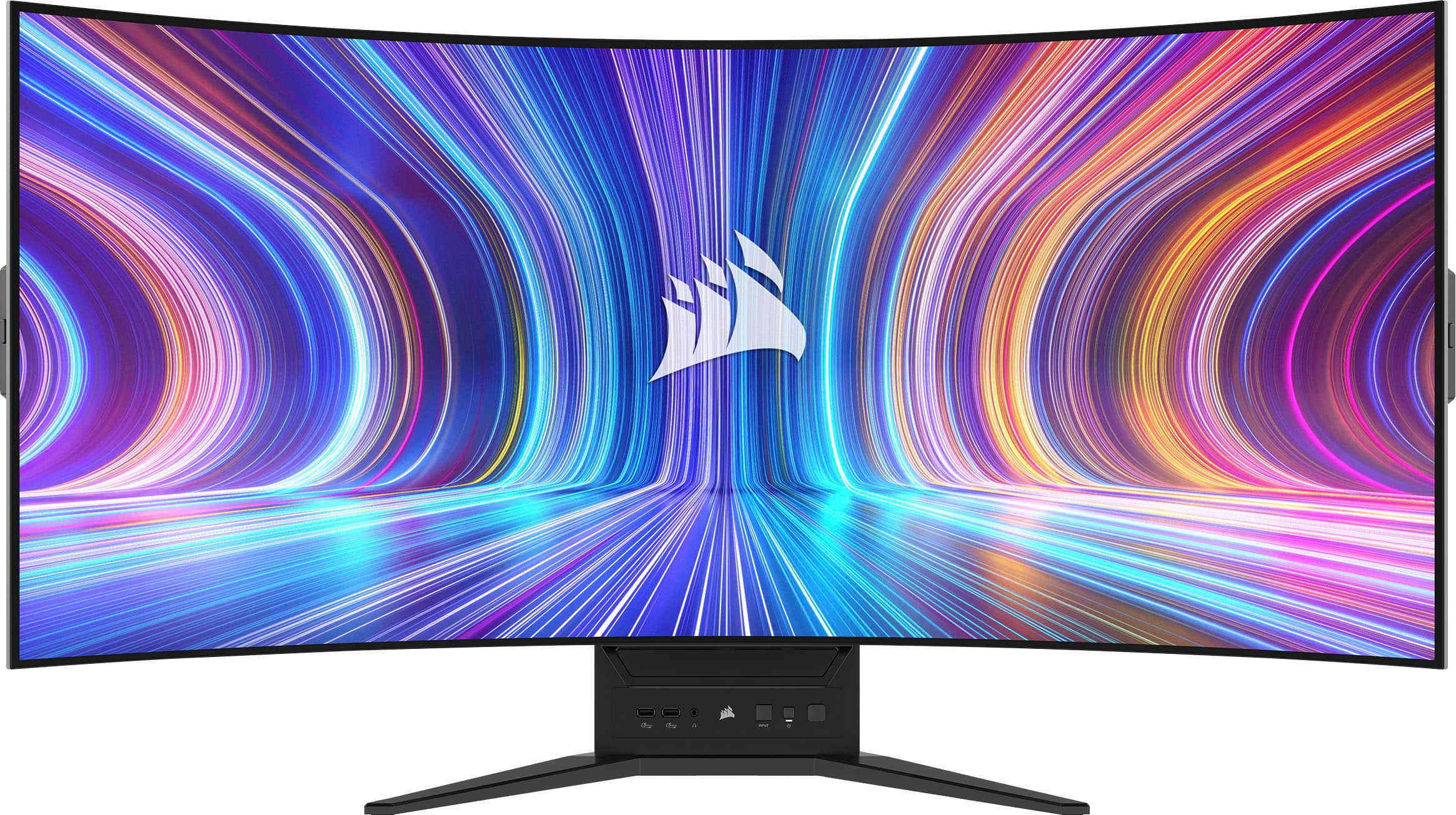 Front. CORSAIR - Xeneon Flex 45” OLED Bendable QHD 240Hz 0.03ms FreeSync and G-SYNC Compatible Monitor with HDR10 (HDMI, DisplayPort) - Black.
