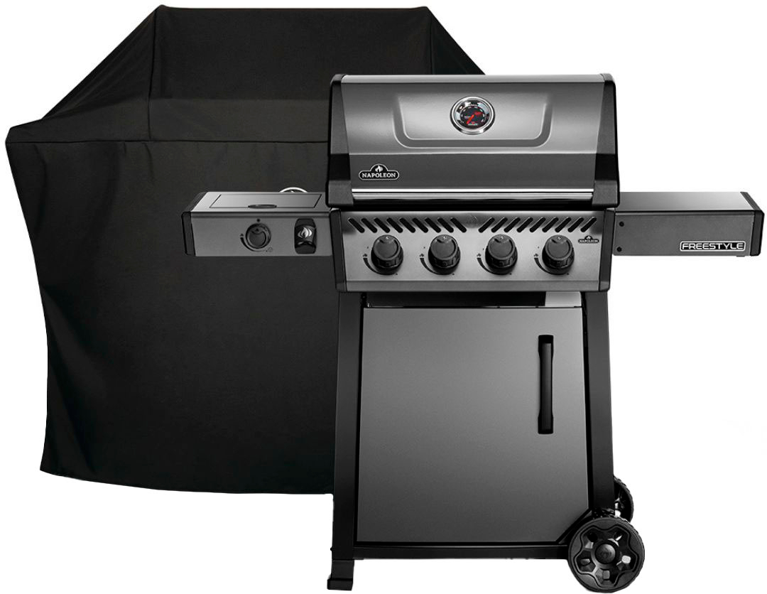 Angle View: Napoleon - Freestyle 425 Propane Gas Grill with Cover - Graphite Gray