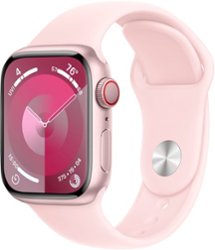 Apple Watch Series 9 (GPS + Cellular) 41mm Pink Aluminum Case with Light Pink Sport Band with Blood Oxygen - S/M - Pink - Front_Zoom