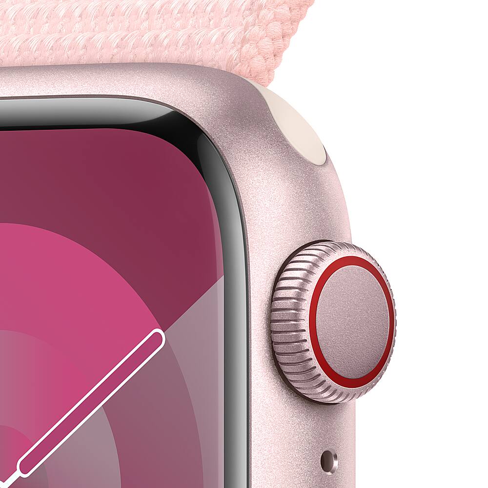 Alt View 12. Apple - Apple Watch Series 9 (GPS + Cellular) 41mm Pink Aluminum Case with Light Pink Sport Loop with Blood Oxygen - Pink.