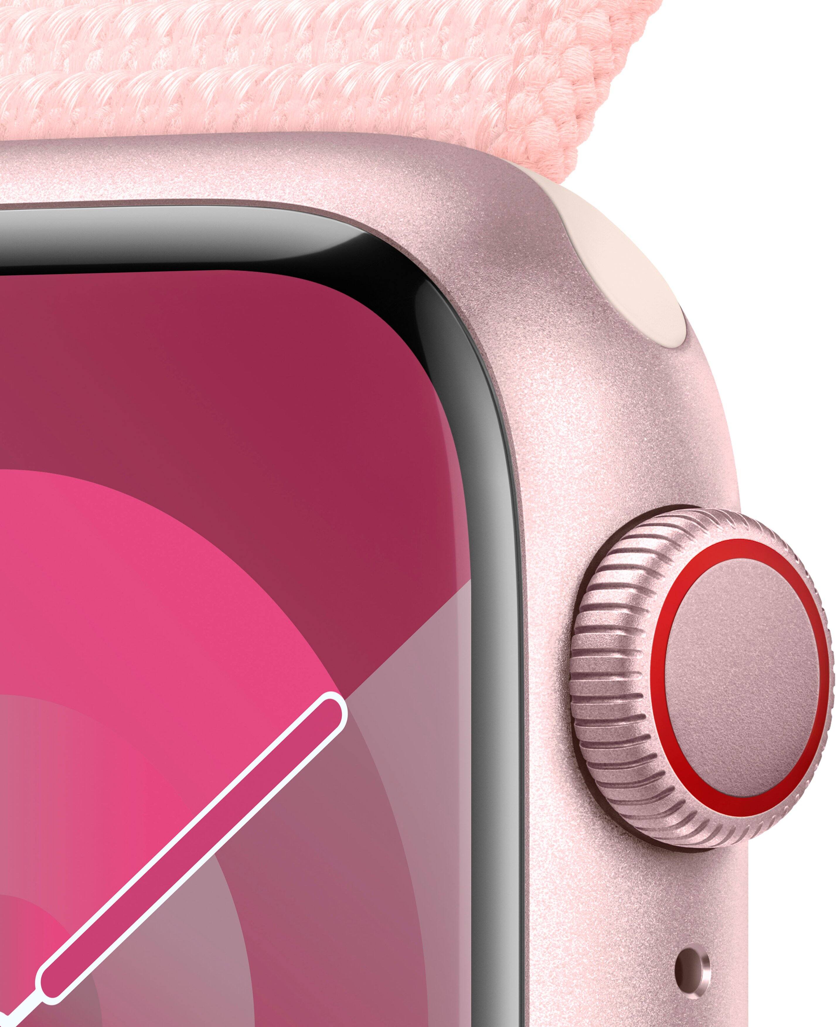 Alt View 12. Apple - Apple GSRF Watch Series 9 (GPS + Cellular) 41mm Pink Aluminum Case with Light Pink Sport Loop with Blood Oxygen - Pink.