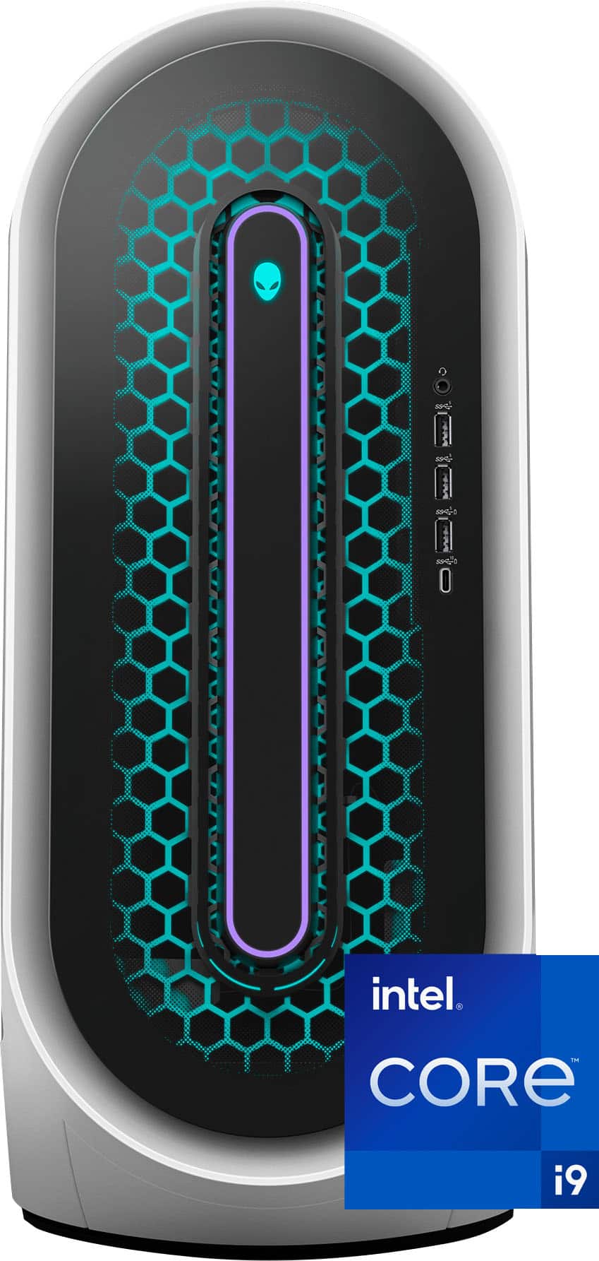 Front. Alienware - Aurora R15 Gaming Desktop - 13th Gen Intel Core i9 13900KF- 32GB - NVIDIA GeForce RTX 4080 - 1TB SSD - Liquid Cooling - Lunar Light.