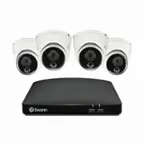 Front. Swann - 4 Channel, 4 Dome Camera,  Indoor/Outdoor, Wired 1080p Full HD DVR Security System with 64GB Micro SD Card - White.