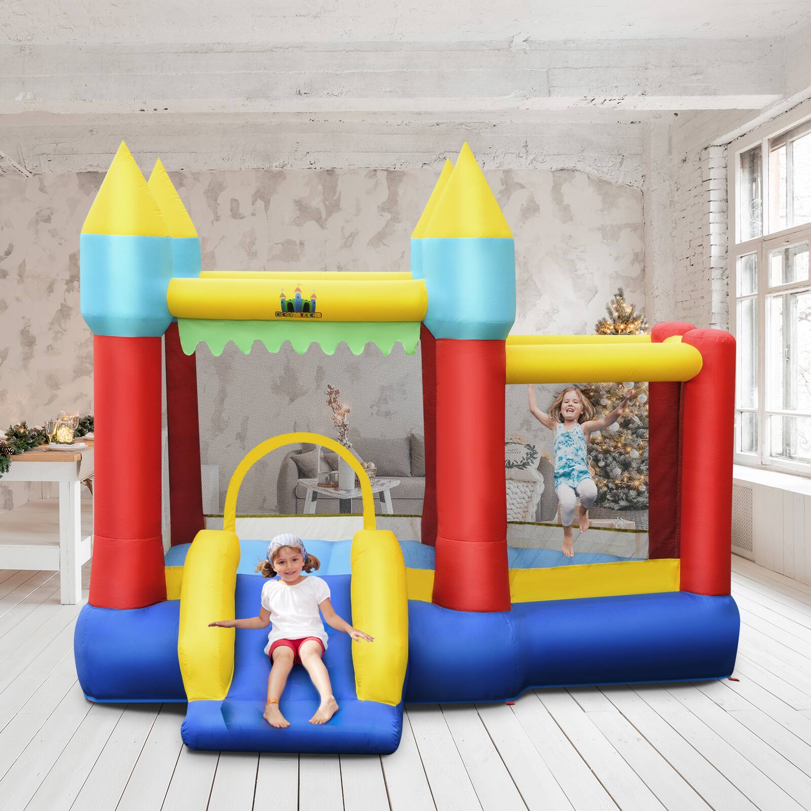 Alt View 3. Costway - Costway Inflatable Bounce House Slide Jumping Castle w/ Tunnels Ball Pit & 480W Blower - Multicolor.
