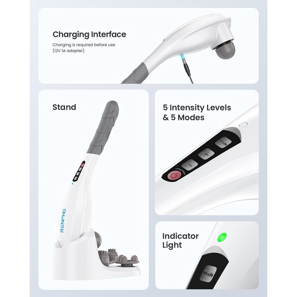 - Charging Interface
  - Charging is required before use (12V 1A adapter)

- Stand

- 5 Intensity Levels & 5 Modes

- Indicator Light