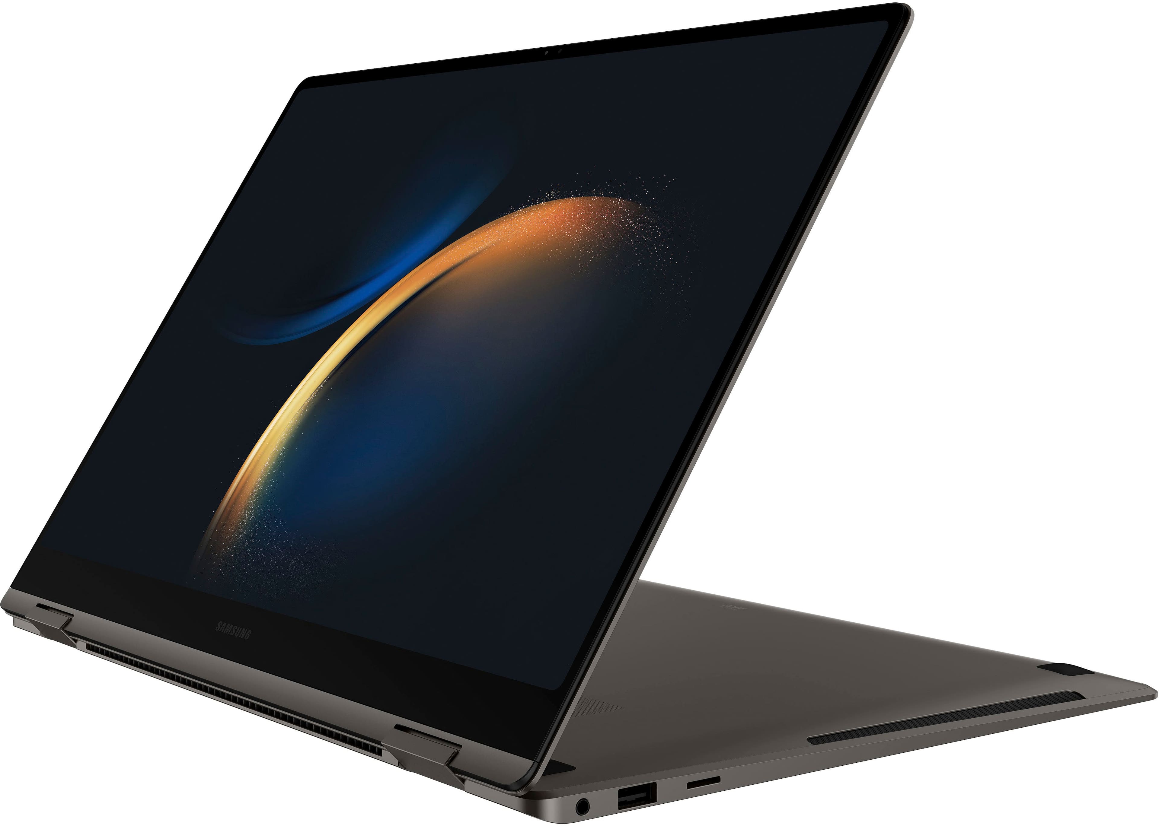 Alt View 34. Samsung - Galaxy Book3 Pro 360 2-in-1 16" 3K AMOLED Touch Screen Laptop - Intel 13th Gen Evo Core i7-1360P - 16GB Memory - 1TB SSD - Graphite.