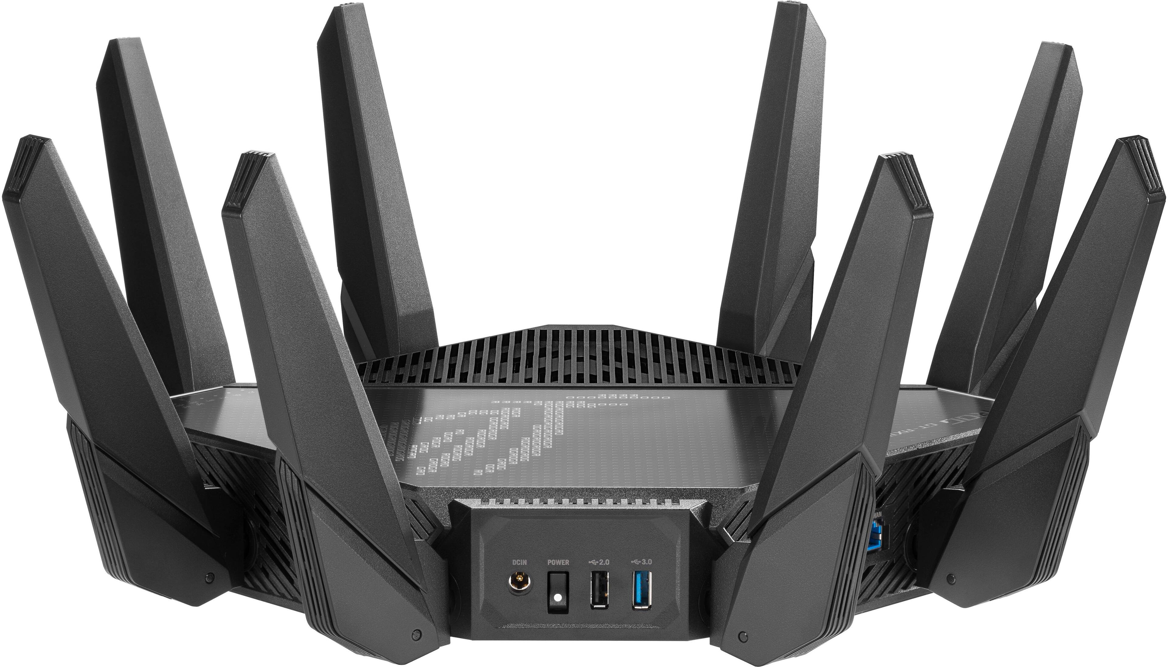 Left. ASUS - ROG Rapture GT-AX11000 Pro Tri-band WiFi 6  Gaming Router, 2.5G Port - Black.