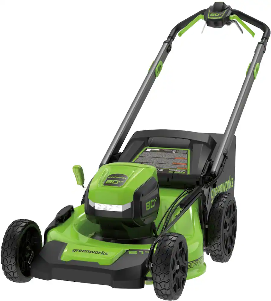 Greenworks 80V 21” Lawn Mower, 13” String Trimmer, and 730 Leaf