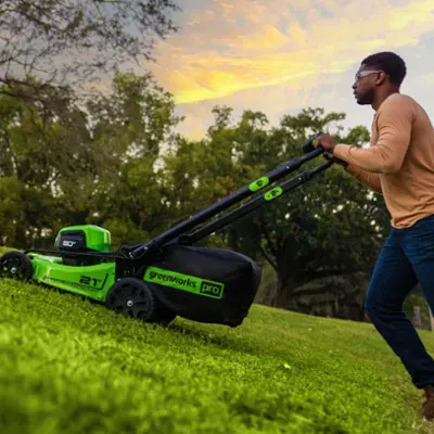 Greenworks - 80V 21” Lawn Mower, 13” String Trimmer, and 730 Leaf Blower Combo with 4 Ah Battery & Charger) 3-piece combo - Green
