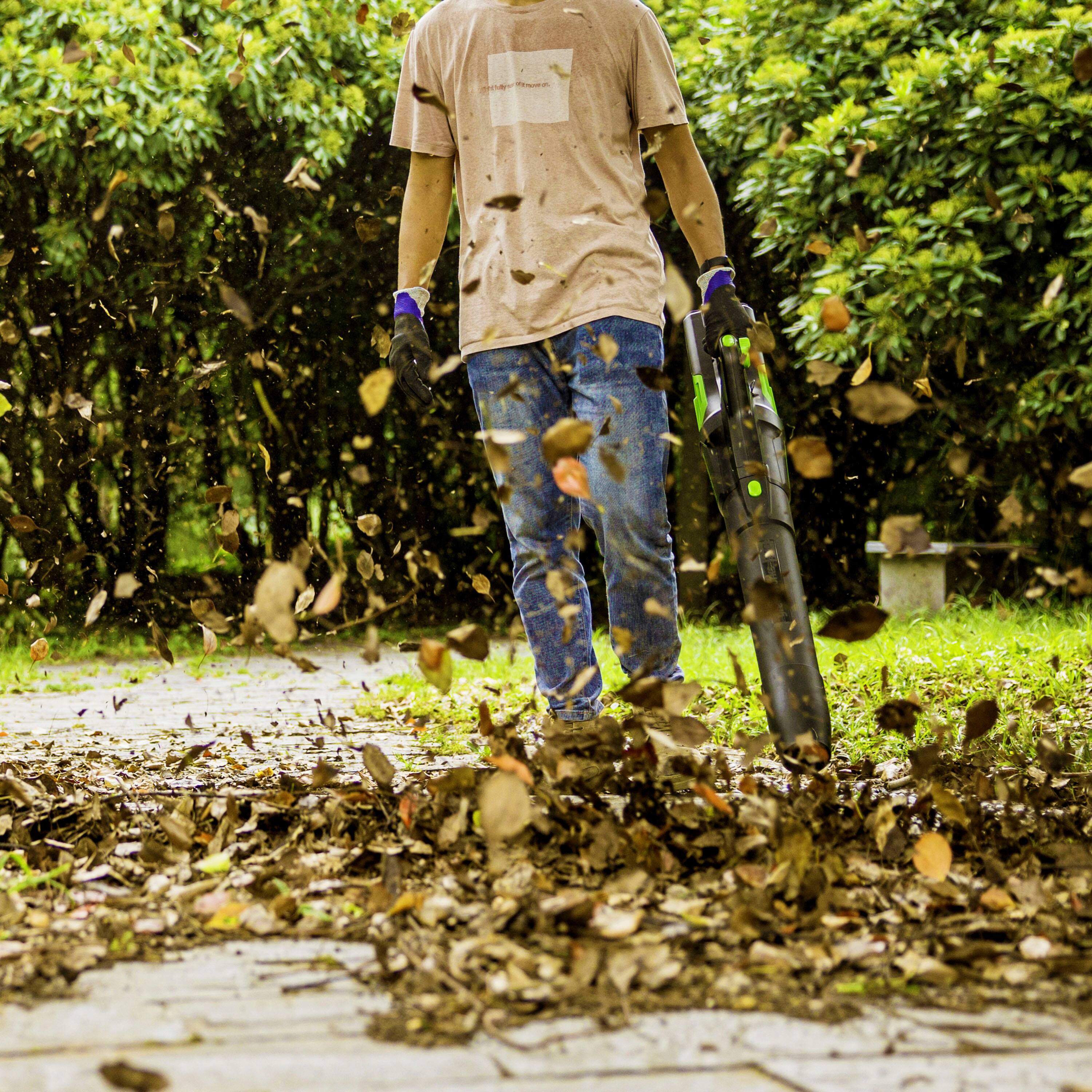 Alt View 14. Greenworks - 80V 21” Lawn Mower, 13” String Trimmer, and 730 Leaf Blower Combo with 4 Ah Battery & Charger) 3-piece combo - Green.