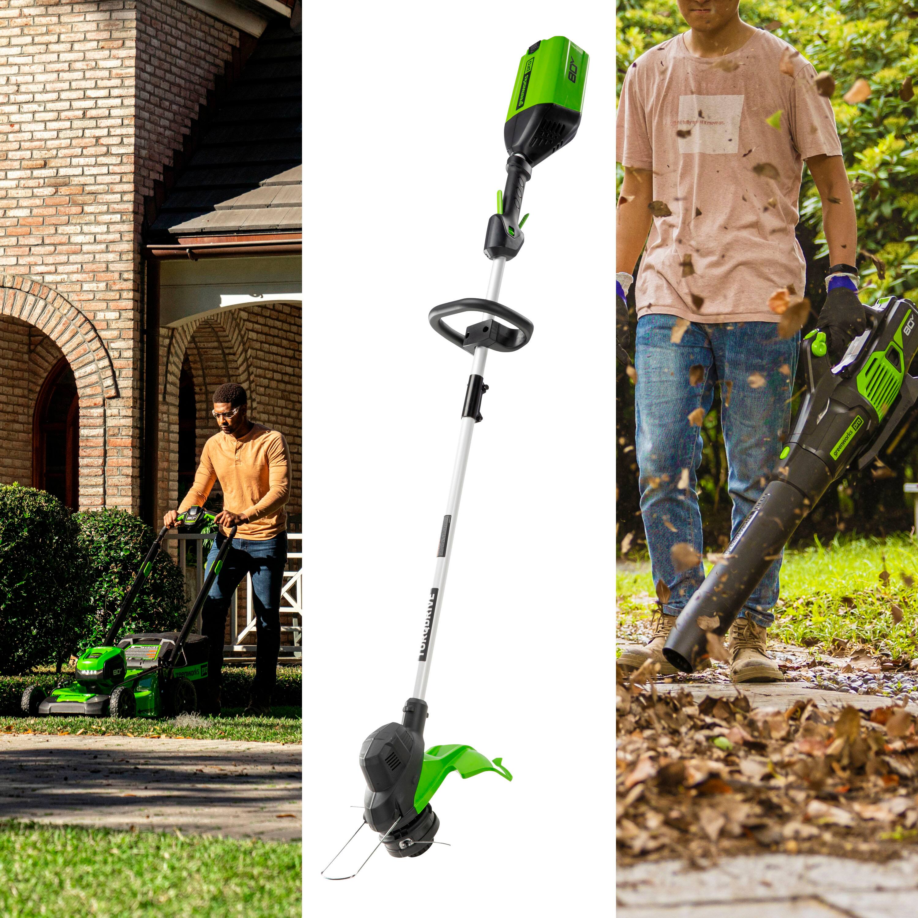 Alt View 21. Greenworks - 80V 21” Lawn Mower, 13” String Trimmer, and 730 Leaf Blower Combo with 4 Ah Battery & Charger) 3-piece combo - Green.