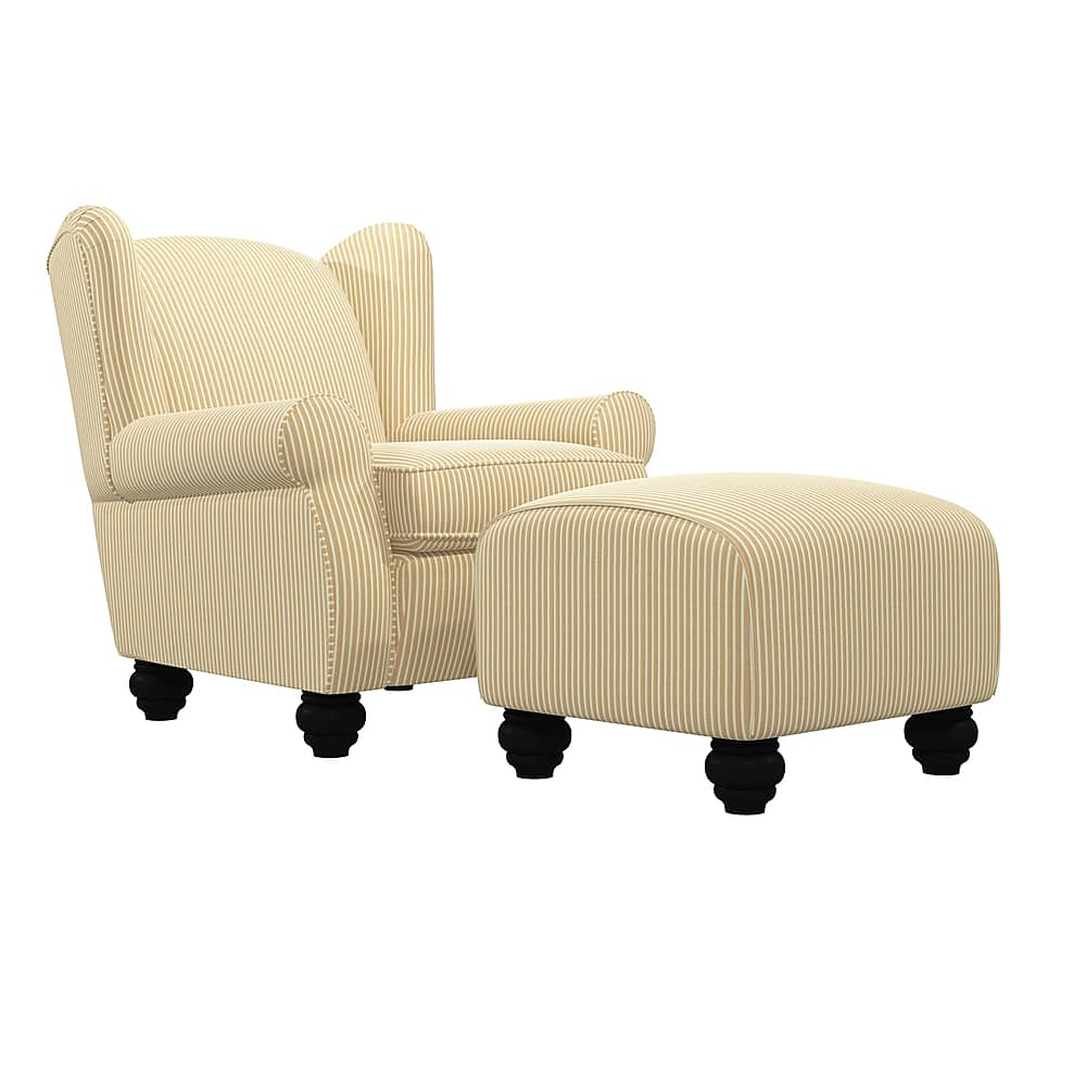 Angle View: Handy Living - Hermosa Wingback Traditional Armchair and Ottoman - Sand Stripe