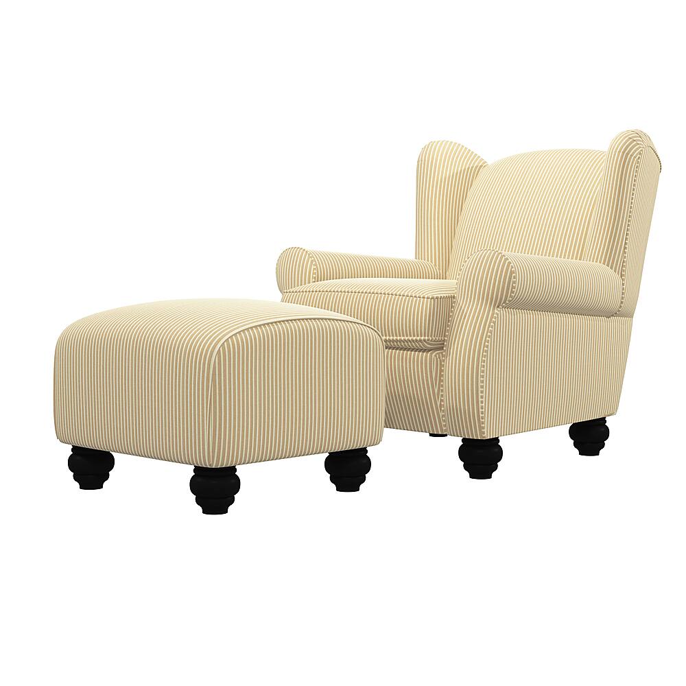 Left View: Handy Living - Hermosa Wingback Traditional Armchair and Ottoman - Sand Stripe