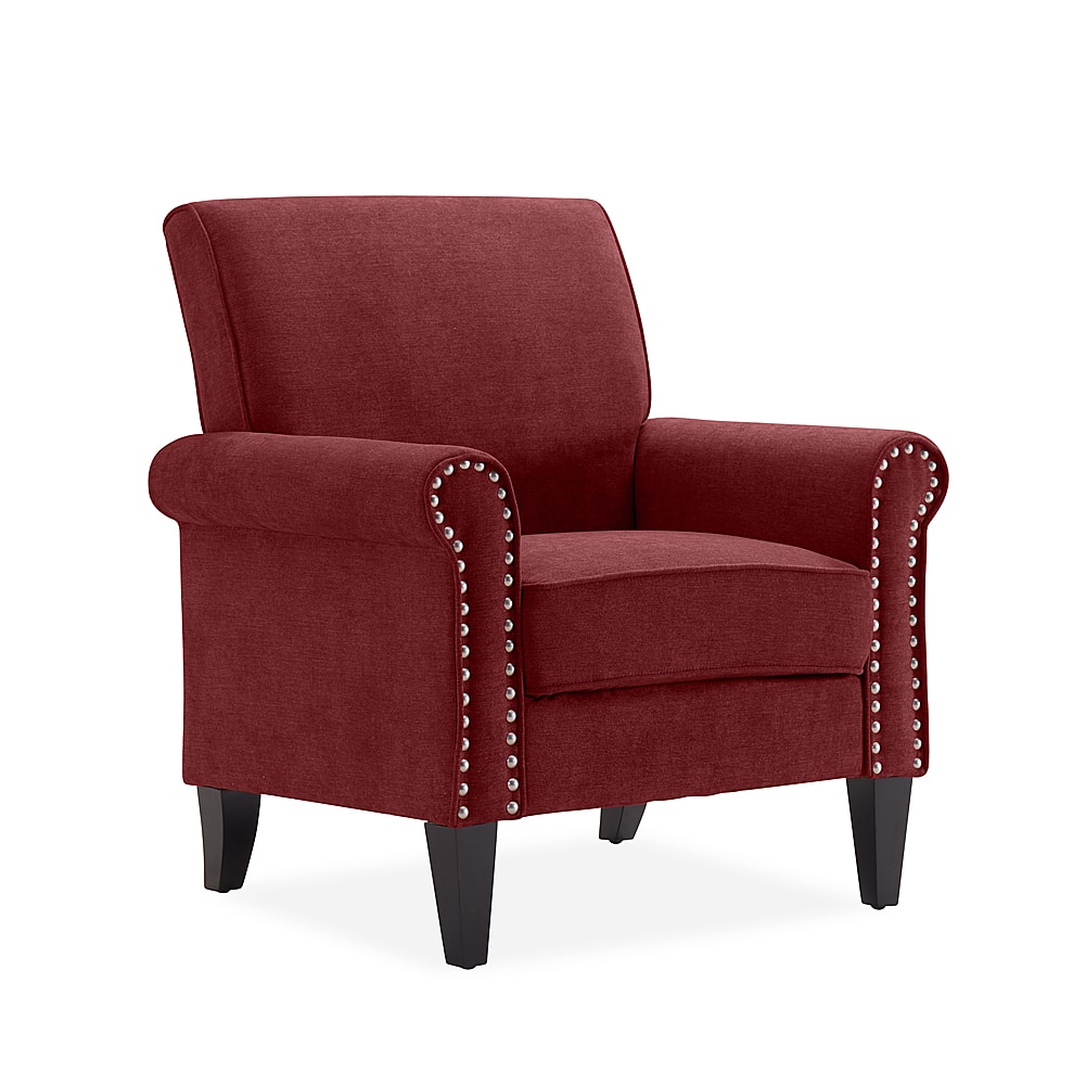 Angle View: Handy Living - Janet Traditional Plush Low-Pile Velour Armchair with Nailheads - Brick Red