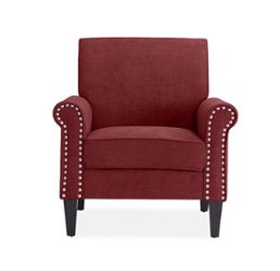 Handy Living - Janet Traditional Plush Low-Pile Velour Armchair with Nailheads - Brick Red - Front_Zoom