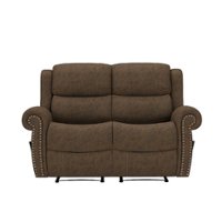 ProLounger - Di'Onna Rolled Arm Distressed Faux Leather 2 Seat Wall Hugger Recliner Loveseat - Saddle Brown - Front_Zoom