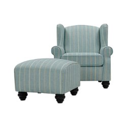 Handy Living - Hermosa Wingback Traditional Armchair and Ottoman - Turquoise Stripe - Front_Zoom