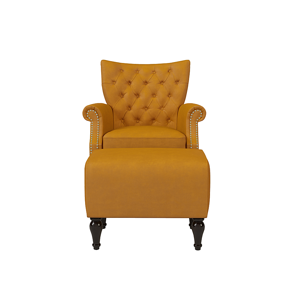 Velvet Buy and Gold KES1-CU-VBF24 Mustard Best Arm Handy Ottoman - Rolled Traditional Armchair Minstral Living