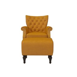 Handy Living - Minstral Rolled Arm Traditional Velvet Armchair and Ottoman - Mustard Gold - Front_Zoom