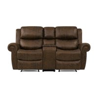 ProLounger - Di'Onna Rolled Arm Distressed Faux Leather 2 Seat Wall Hugger Recliner Loveseat With Power Storage Console - Saddle Brown - Front_Zoom