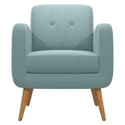 Handy Living - Kenneth Mid-Century Modern Linen Armchair Natural Finish Legs - Light Blue - Front_Zoom