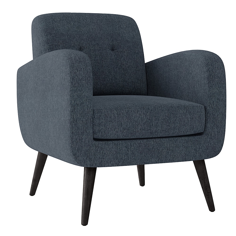 Angle View: Handy Living - Kenneth Mid-Century Modern Chenille Armchair with Espresso Finish Legs - Blue