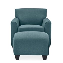 Handy Living - Leonardo Transitional Linen Arm Chair and Ottoman - Blue - Front_Zoom