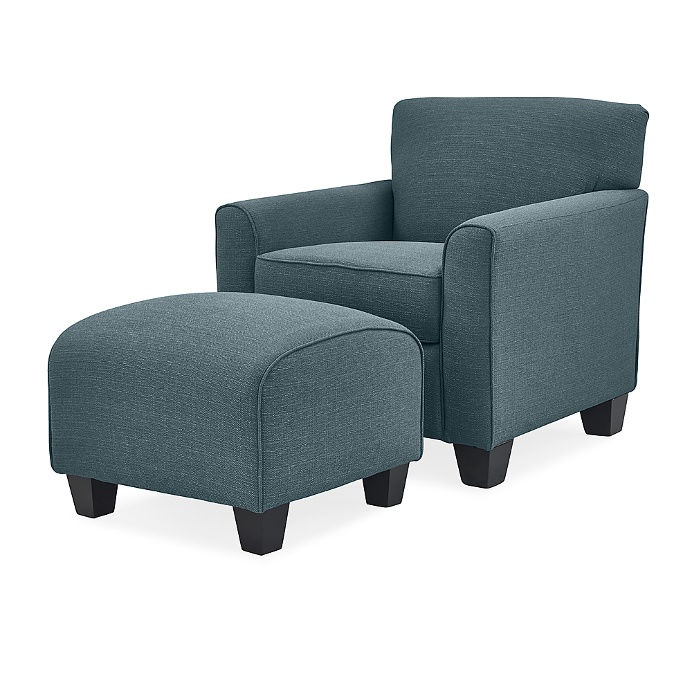 Left View: Handy Living - Leonardo Transitional Linen Arm Chair and Ottoman - Blue