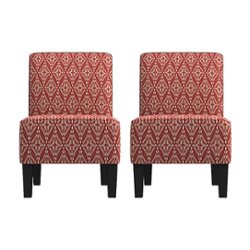 Handy Living - Bryce Transitional Armless Diamond Medallion Accent Chairs (set of 2) - Cranberry Red - Front_Zoom