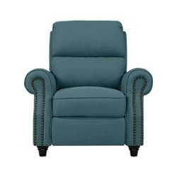 ProLounger - Chevon Linen Bustle-Back Pushback Recliner Chair with Nailheads - Caribbean Blue - Front_Zoom