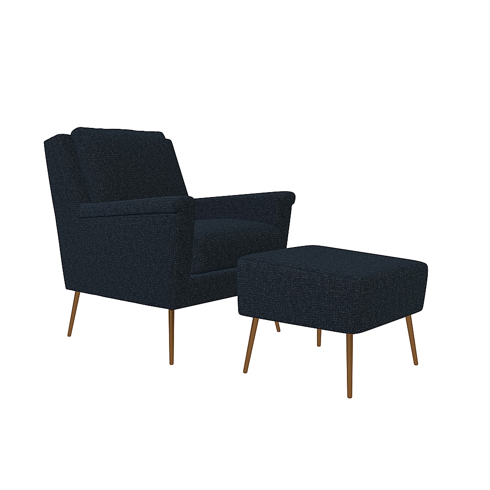 Angle View: Handy Living - Boston Mid-Century Tweed Armchair and Ottoman - Deep Blue