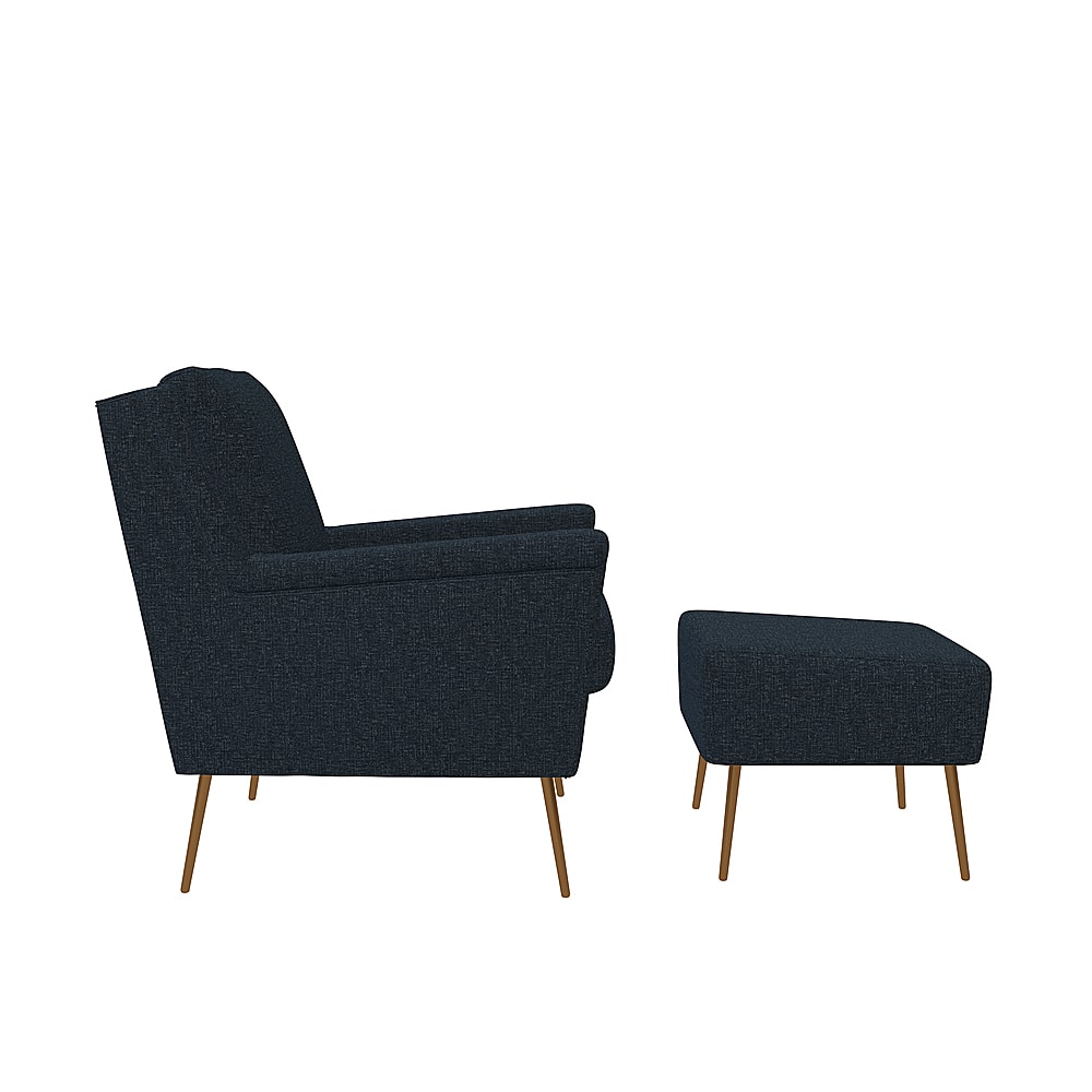 Left View: Handy Living - Boston Mid-Century Tweed Armchair and Ottoman - Deep Blue