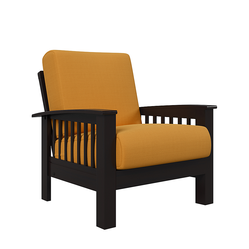 Angle View: Handy Living - Maison Hill Exposed Wood Frame Mission-Style Linen Armchair Dark Espresso Finish - Mustard Yellow