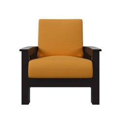 Handy Living - Maison Hill Exposed Wood Frame Mission-Style Linen Armchair Dark Espresso Finish - Mustard Yellow - Front_Zoom