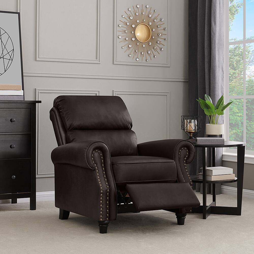 Best Buy ProLounger Chevon Renu Leather Pushback Recliner Chair Coffee