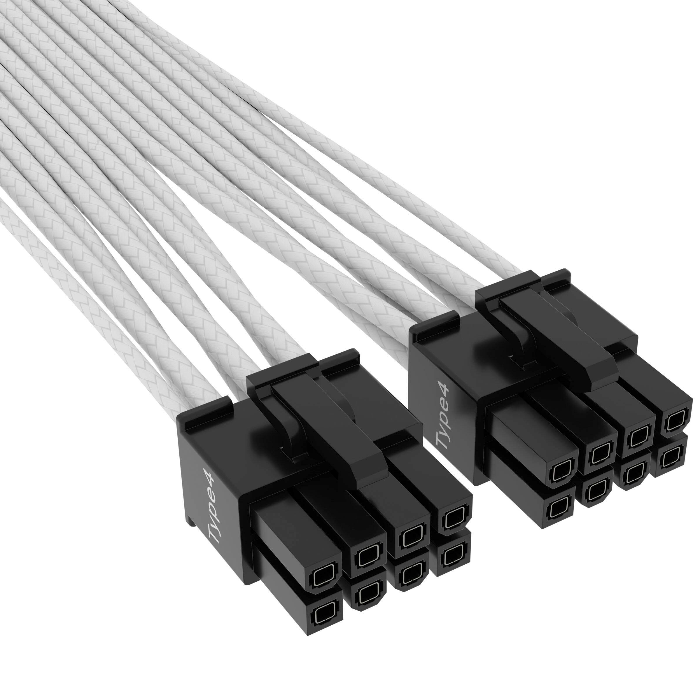 Angle. CORSAIR - 2’ Premium Individually Sleeved 12+4pin PCIe Gen 5 Type-4 600W 12VHPWR Cable - White.