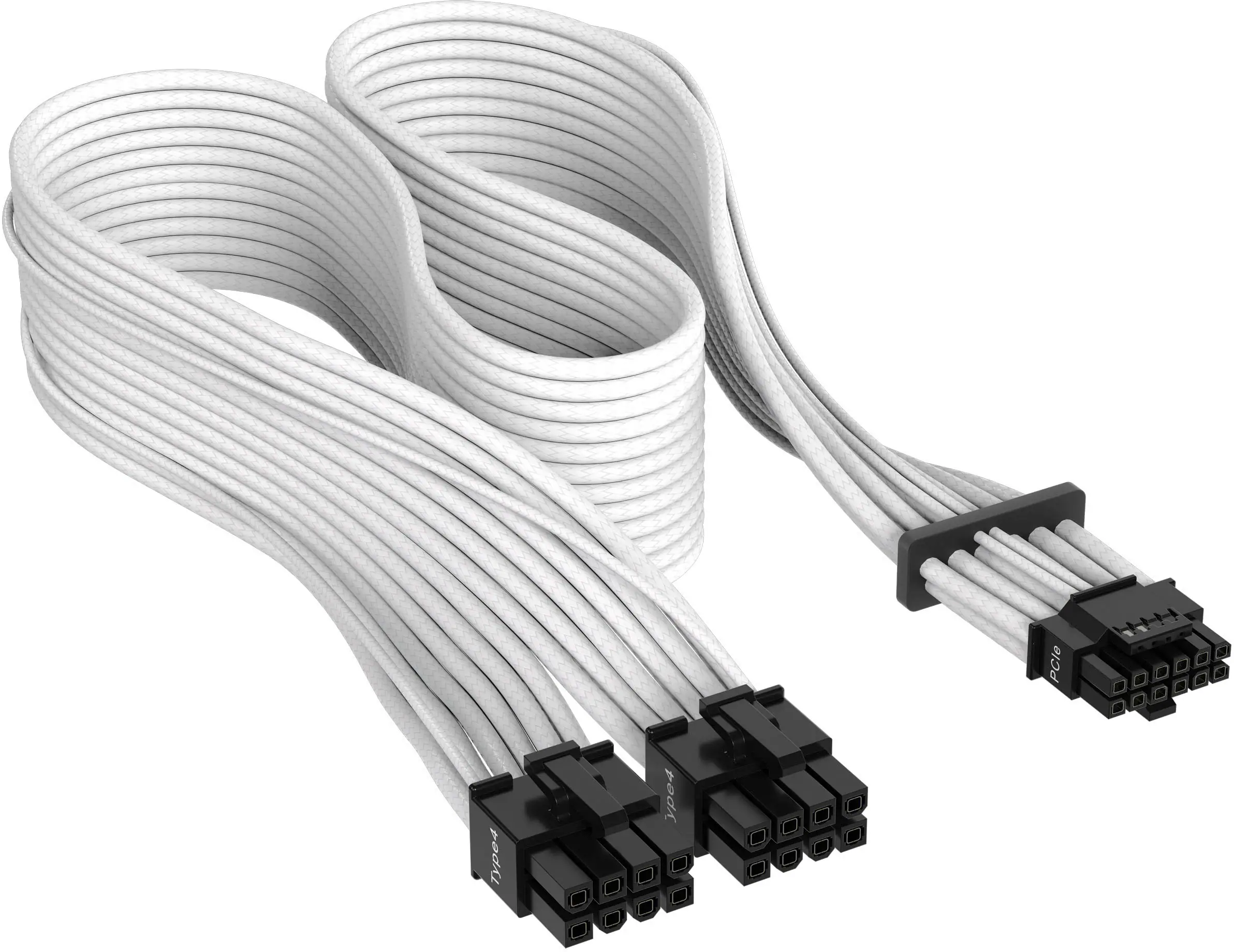 Front. CORSAIR - 2’ Premium Individually Sleeved 12+4pin PCIe Gen 5 Type-4 600W 12VHPWR Cable - White.