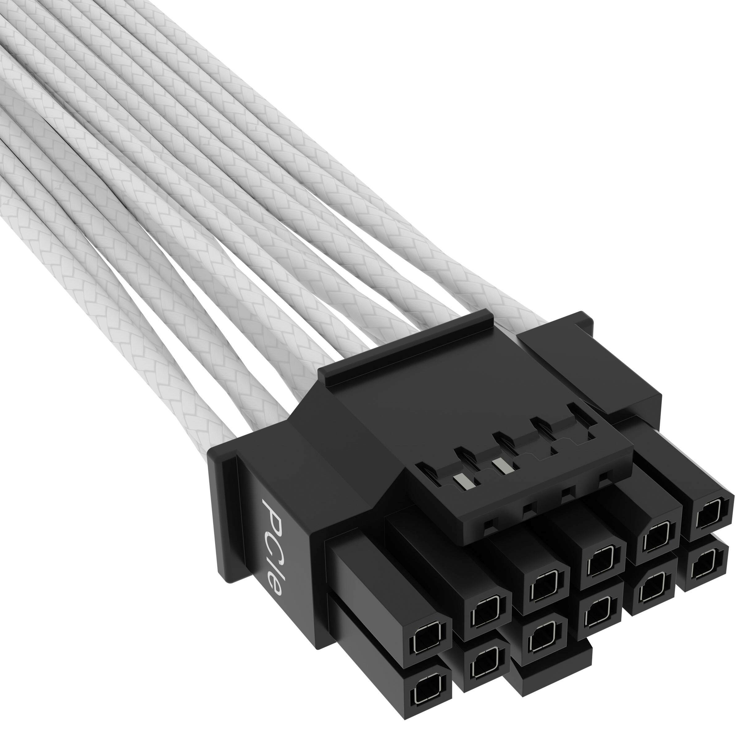 Left. CORSAIR - 2’ Premium Individually Sleeved 12+4pin PCIe Gen 5 Type-4 600W 12VHPWR Cable - White.