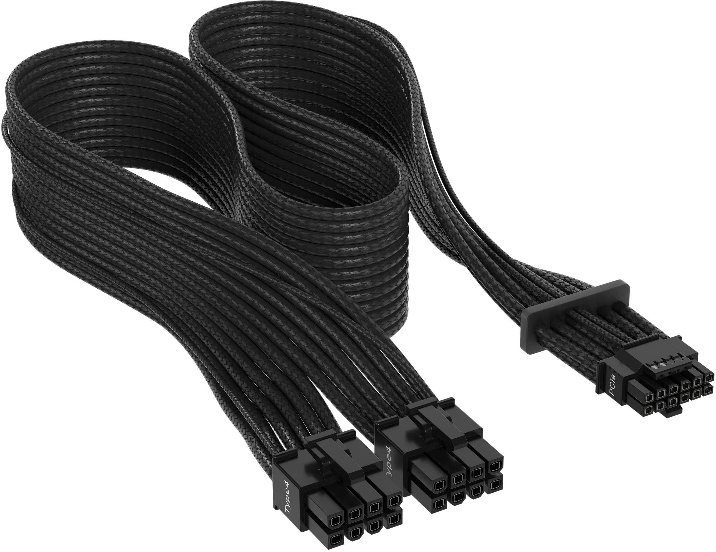 Front. CORSAIR - 2’ Premium Individually Sleeved 12+4pin PCIe Gen 5 Type-4 600W 12VHPWR Cable - Black.